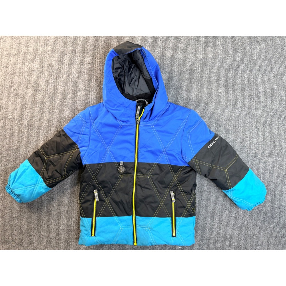 Obermeyer Kids Size 7 Blue Black Insulated I-Grow Ski Jacket Hooded Winter Coat